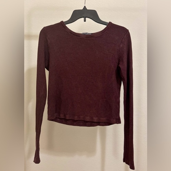 Brandy Melville Tops - Brandy Melville Burgundy Ribbed Long Sleeve Top